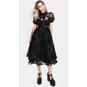 Disturbia Spectre Layered Midi Shirt Dress Black Floral Womens Size 4 New Sheer